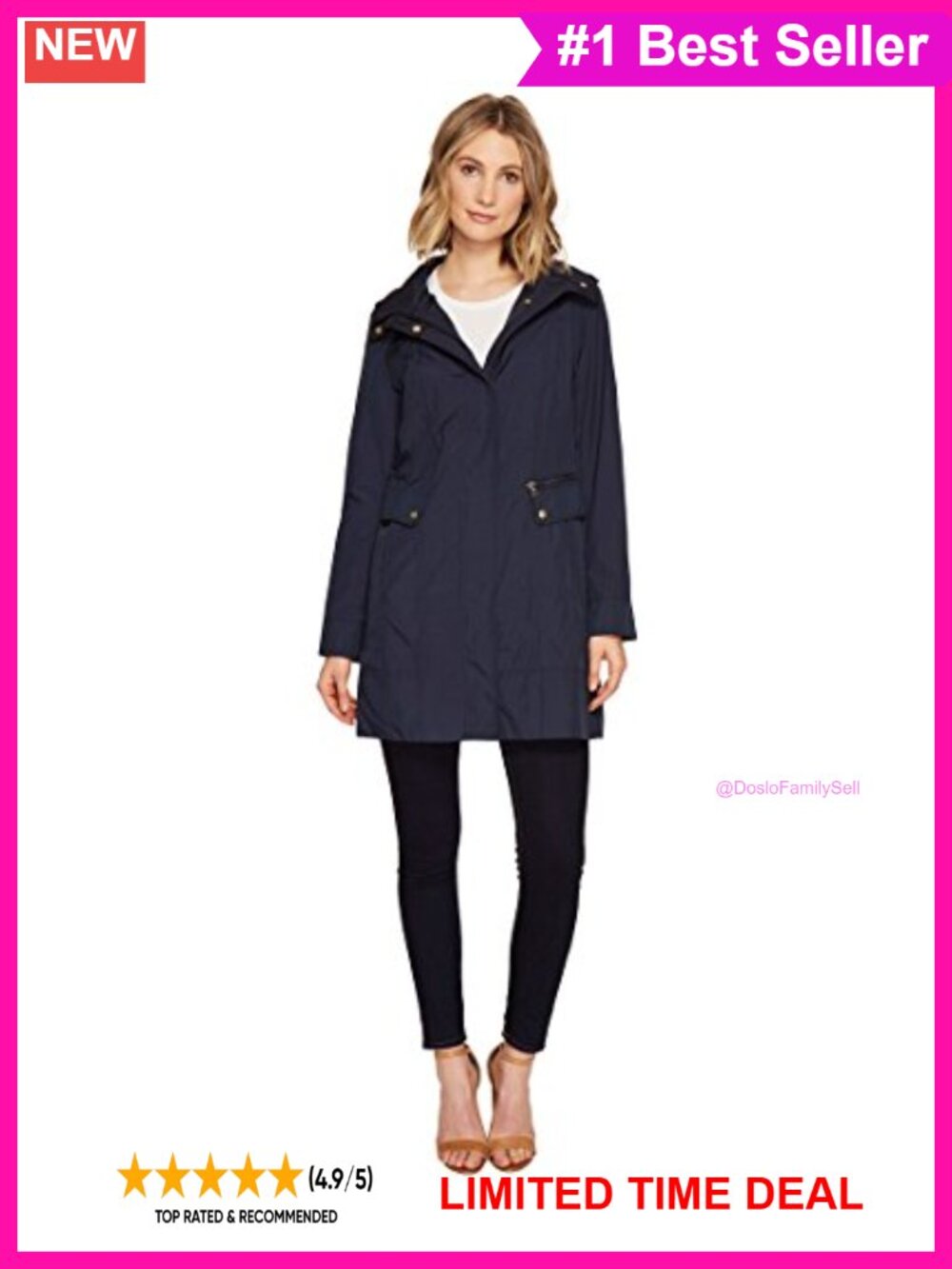 Packable Hooded Rain Jacket Removable Hood Striped Lightweight